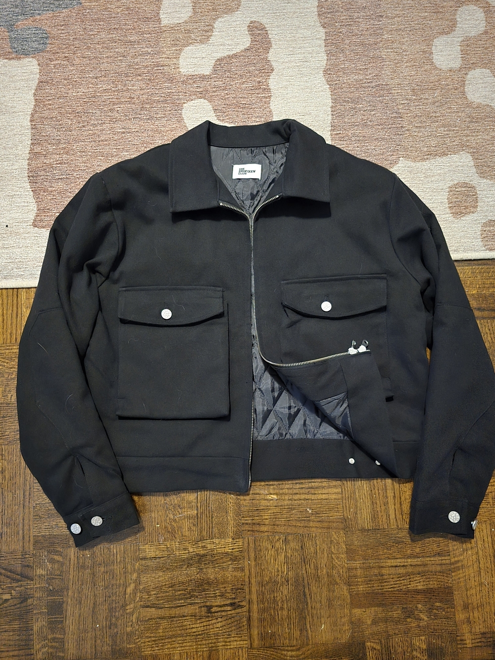 Black Work Station Cropped Quilted Uniform Jacket Size M